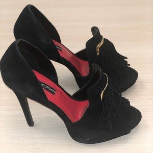 Charles Jourdan Peep Toe Tassel Heels, sz 8